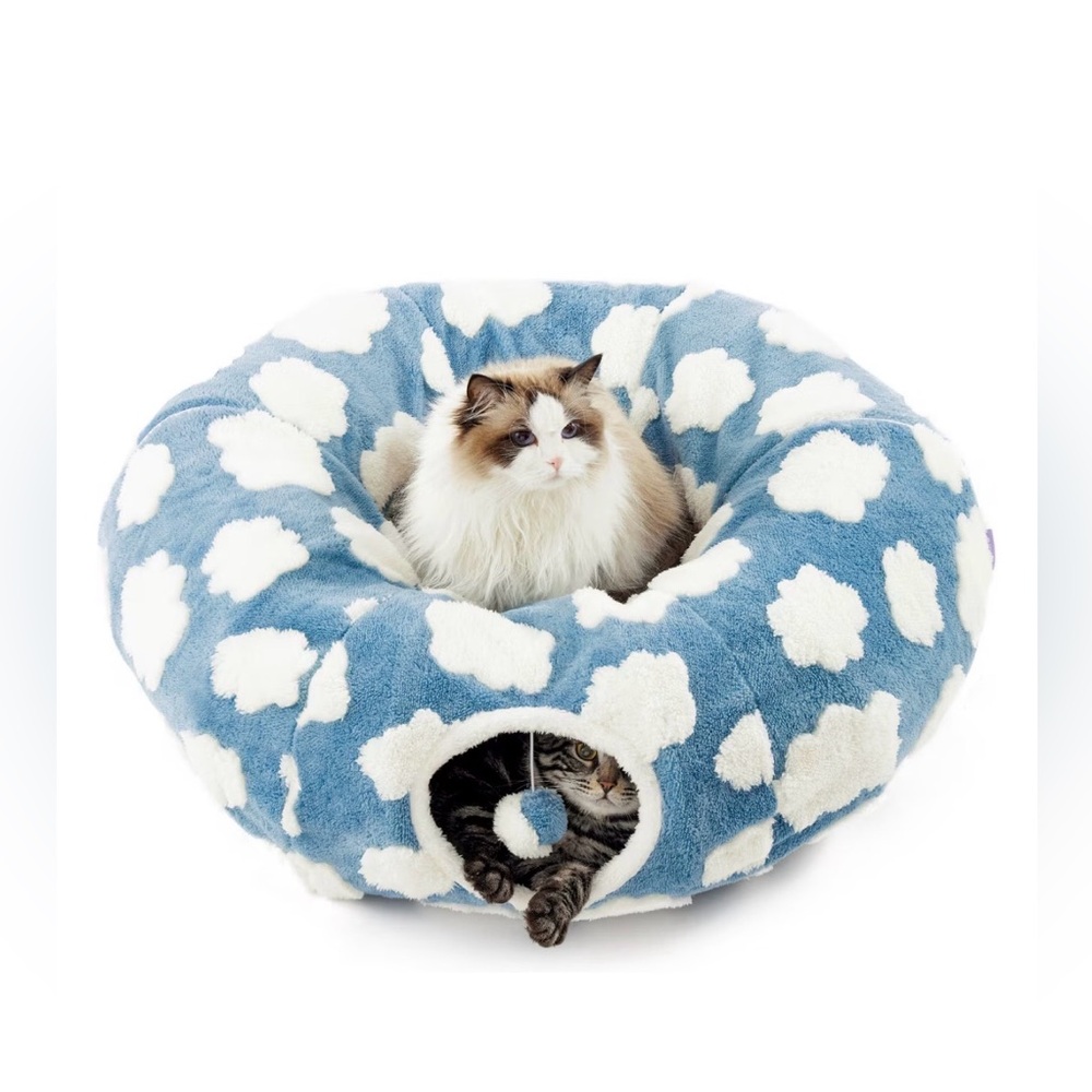 Lesure 2 in 1 cat tunnel bed cloud print soft comfy